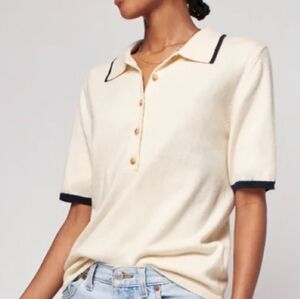 Faherty Game Set Sweater Polo in Vintage Cream Organic Cotton Cashmere Blend